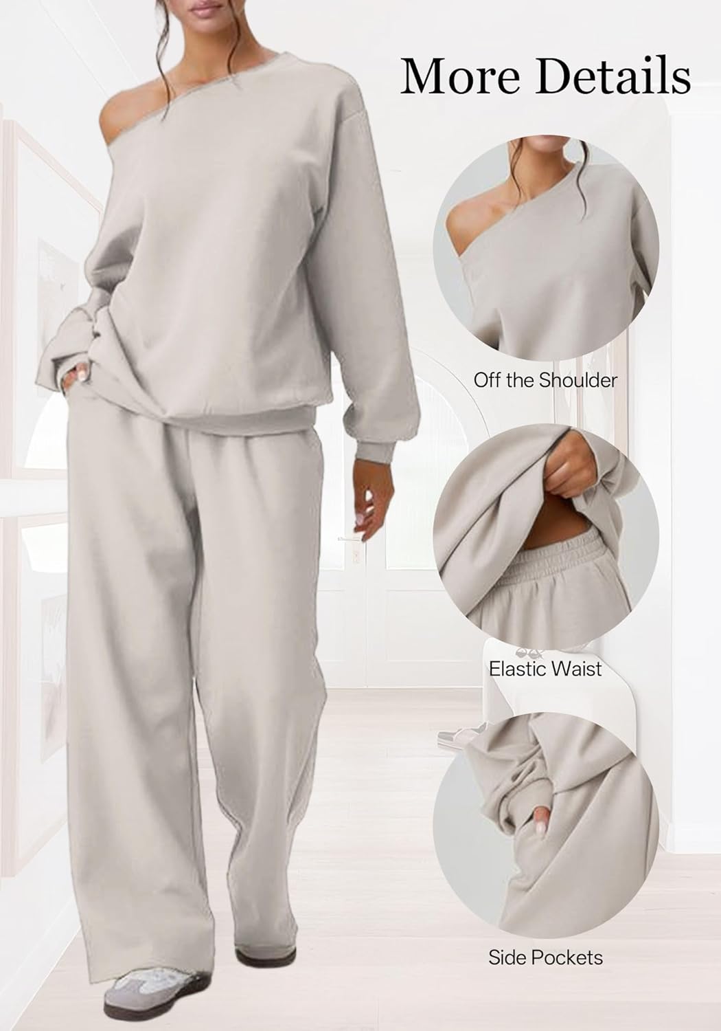 GFU Sweatsuits Women 2 Piece Outfit Off Shoulder Sweatshirt Wide Leg Pants Lounge Set Matching Workout Set Cozy Loungwear