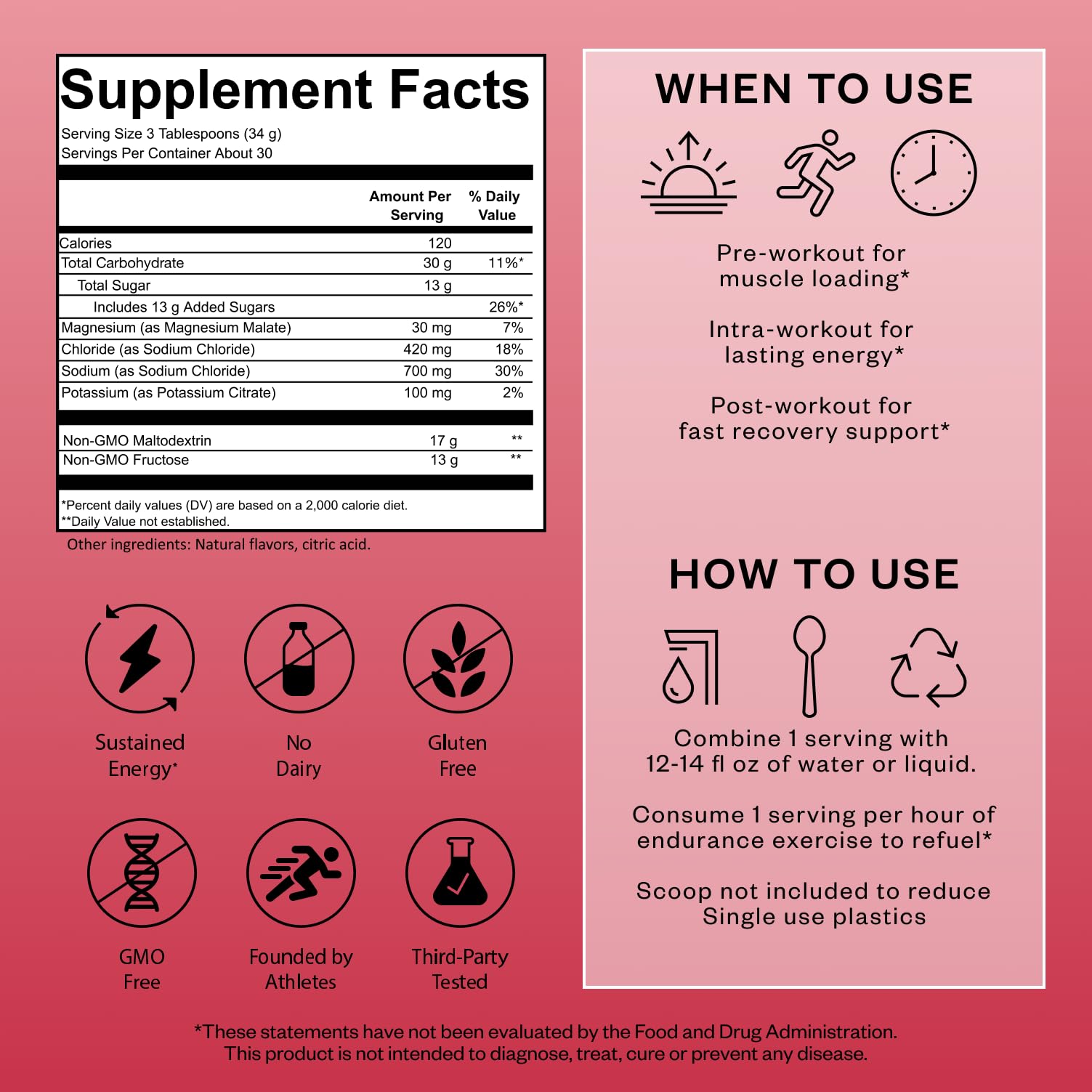 RNWY Salty Carbs Electrolyte Drink Mix 30g Dual-Action Carbs + 700mg Sodium, Endurance Fuel for Runs, Rides and Races, Gluten-Free, Dairy-Free, Non-GMO (30 Servings, Raspberry Lemonade) — Amazon image 2