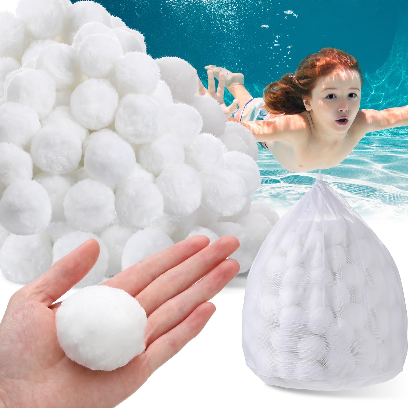 Zubebe 12.3 lbs Pool Filter Media Balls Fiber Filter Media for Swimming Pool Sand Filters and Bath Center Bathtubs Spas Aquarium Grime Cleaning Scum (