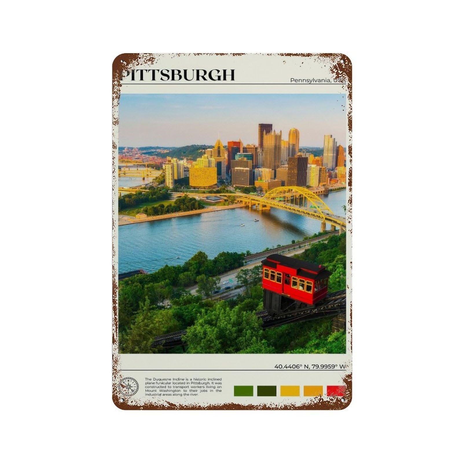 xiaoxiaoshen Real Photo Pittsburgh Pennsylvania USA Wall Decor Art Metal Tin Poster Modern Home Decor Art Home Bar Shop Decorations Vintage Sign 30x20cm