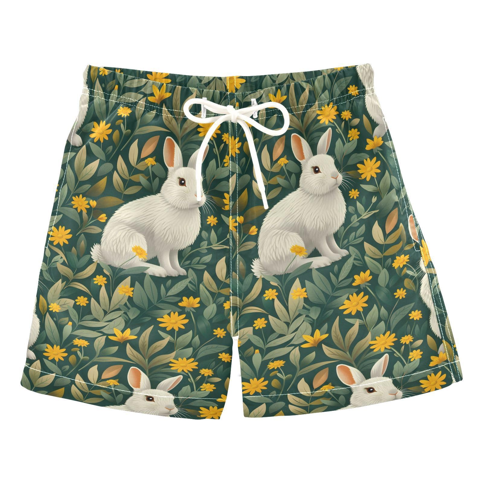 Flower Rabbit Yellow F Boys Swim Trunks Toddler Shorts Swimwear Boardshorts