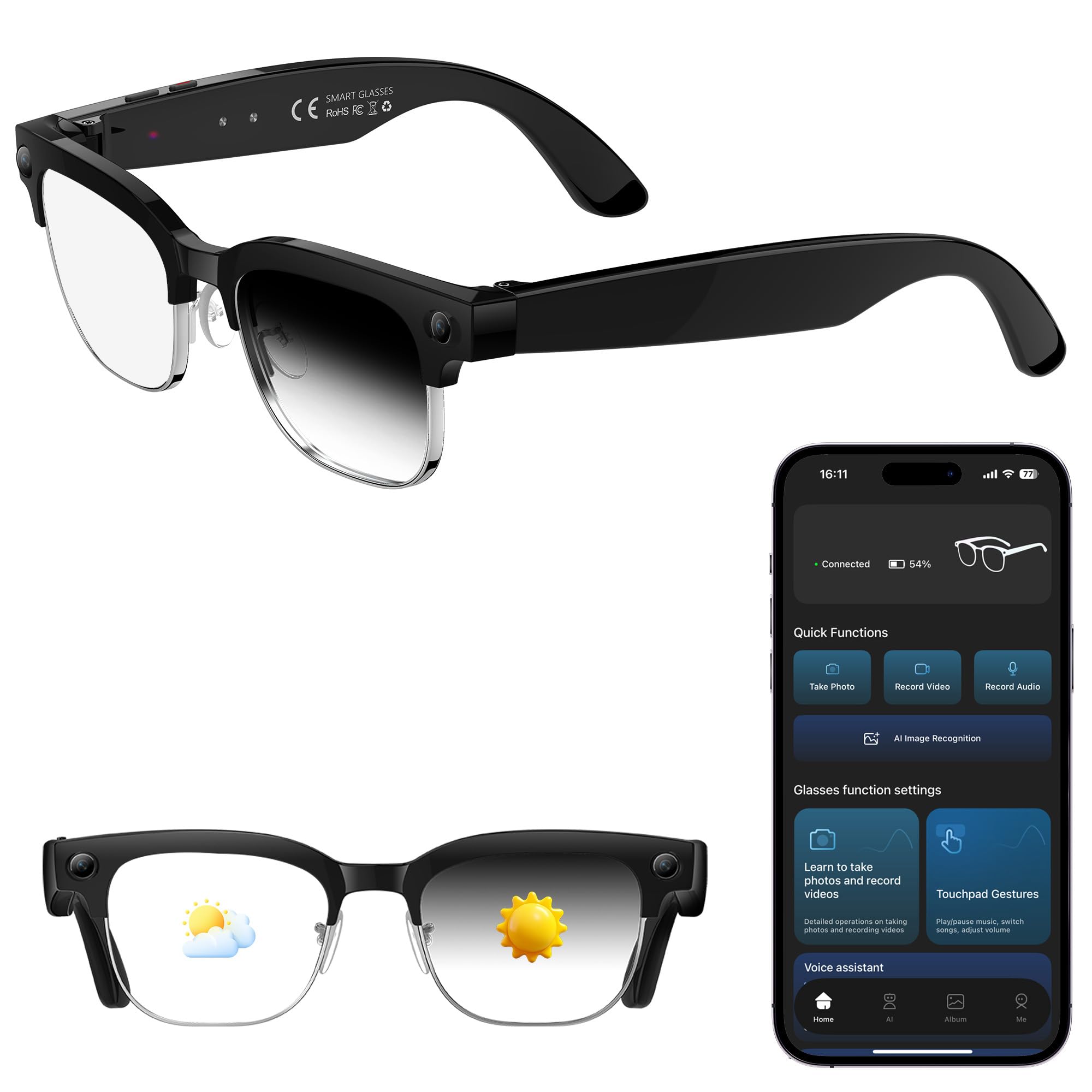 AI Smart Glasses with 8MP Camera 1080P HD Video 4K Photo Audio Recording Sunglasses with Real Time AI