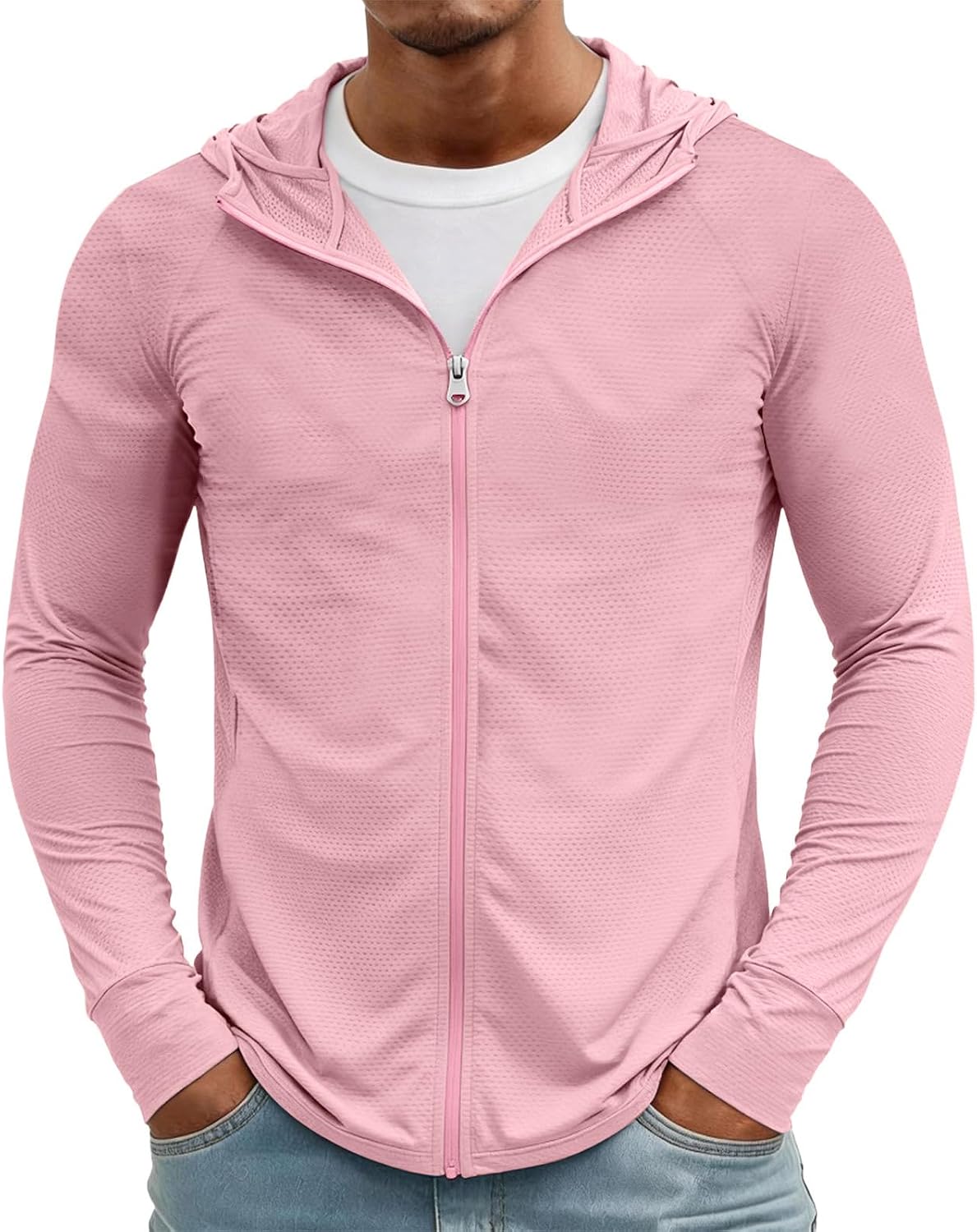Sun Hoodie Mens Lightweight Zip Up Hoodies for Men Long Sleeve Slim Fit T-Shirt Comfortable Fishing Clothing