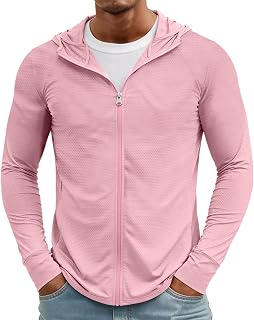 UPF 50 Sun Protection Fishing Shirts for Men, Long Sleeve Zip Up Hoodie, UV Protective Tee for Running Surfing
