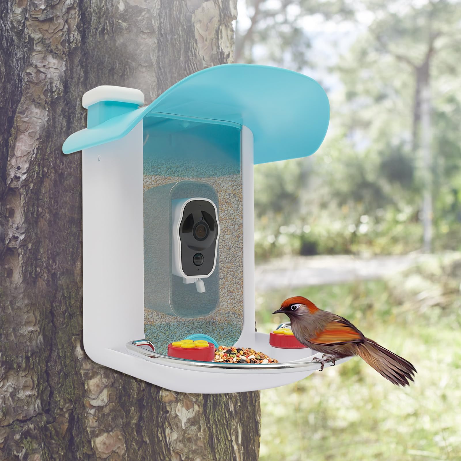 Comedero para pájaros con cámara, 1080P, 2 MP, 150°, gran angular, alimentador inteligente para pájaros con cámara, funciona con energía solar, WiFi, video para exteriores, cámara inteligente