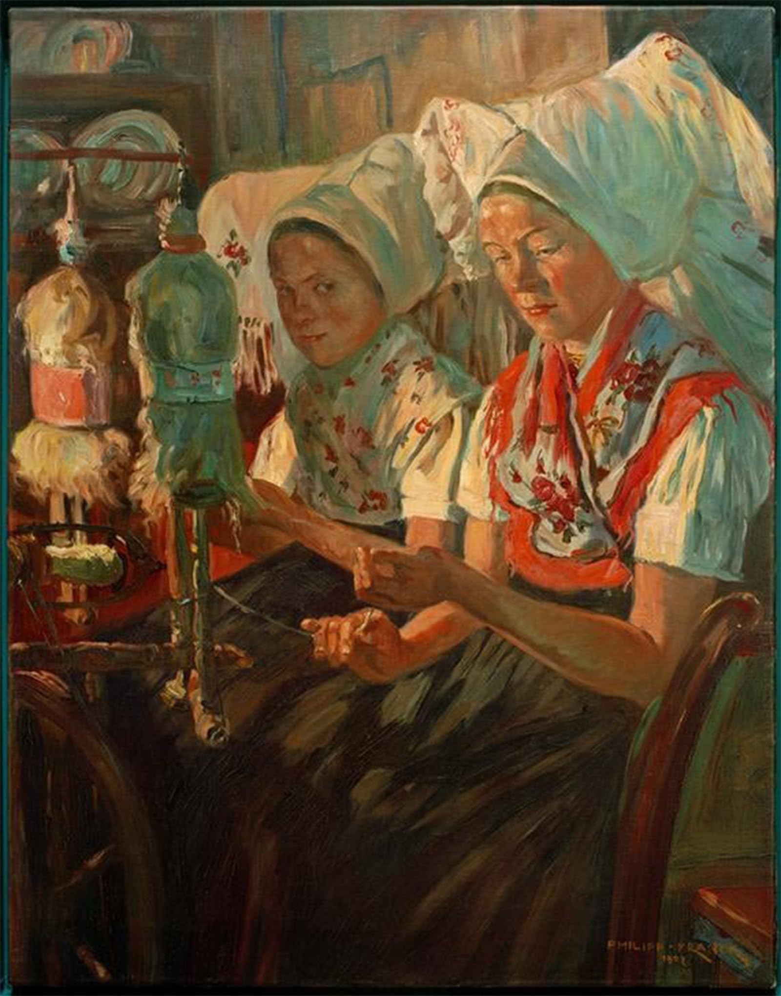 ARTXLXXBN Famous Prints Artwork Pictures Poster Painting Art Spreewald Girls Spinning by Franck Artwork Landscape Pictures for Home Decor 60x90cm