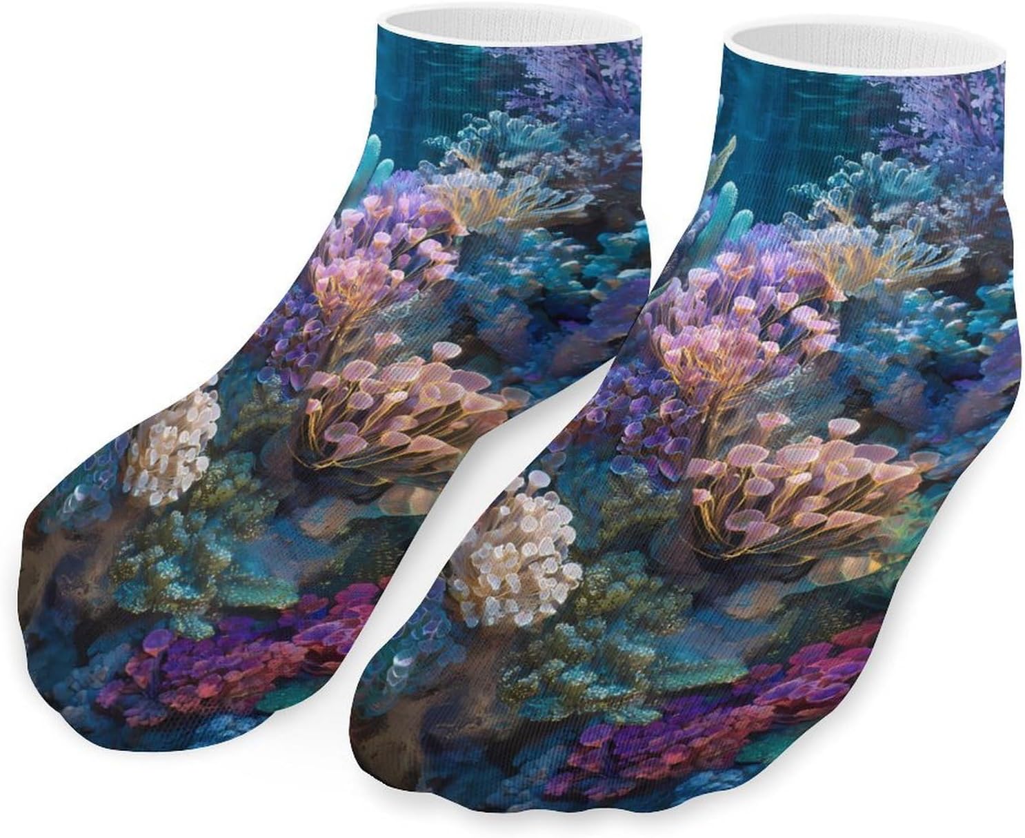 Coral Reef Underwater Ocean No Show Ankle Socks Low Cut Non Slip Flat Boat Line 5 Pairs Set