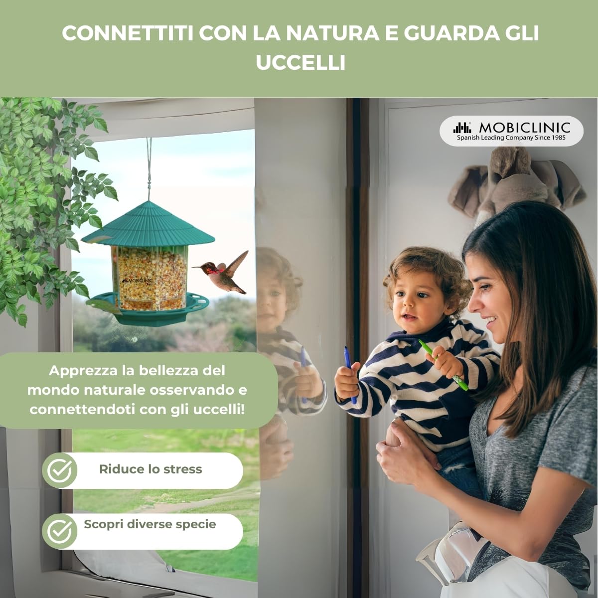 Mobiclinic Mangiatoia per Uccellini da Esterno 1,2L Balcone Giardino Decorativa