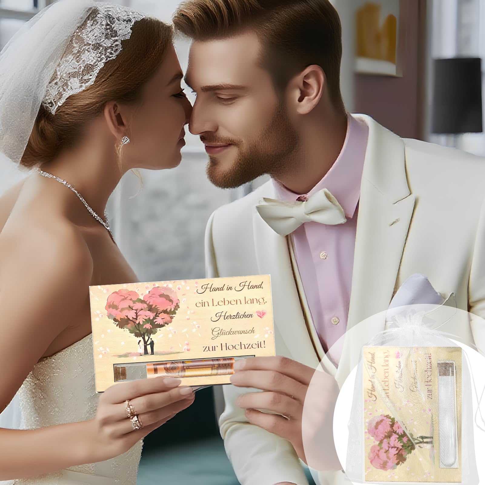 Produktbild von Ekukeon Hochzeits-Geldgeschenk-Verpackung Mit Reagenzglas Aus Holz – Kreative Geldkarte Für Hochzeit, Verlobung & Jahrestag
