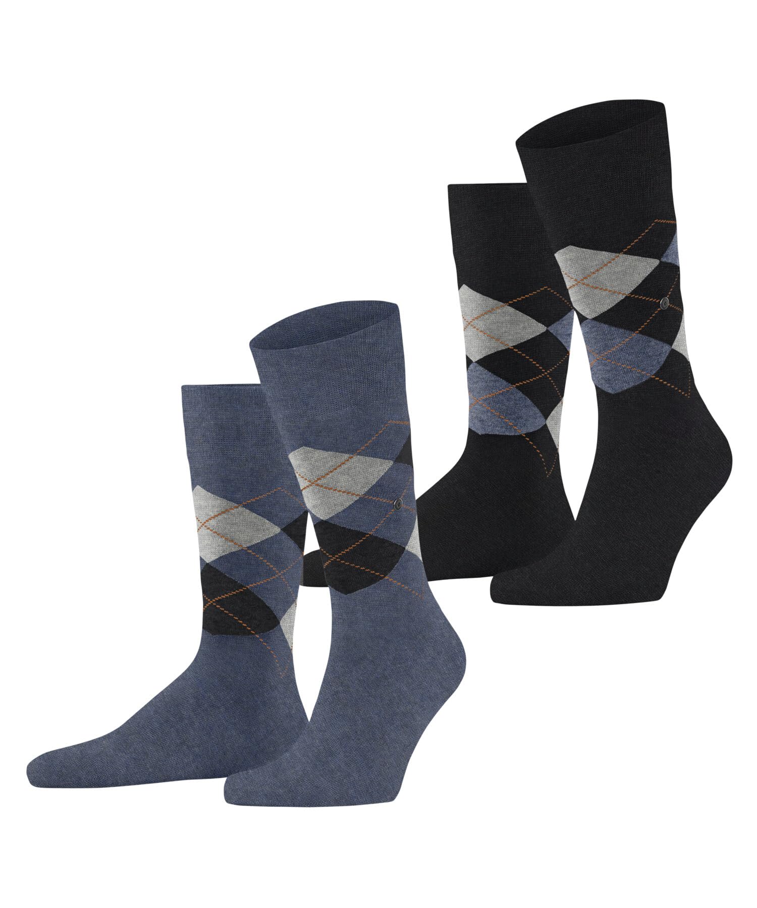 Burlington Men's Everyday Argyle M So Cotton Patterned 2 Pairs Socks, Blue Denim Melange 6797, 6.5-11
