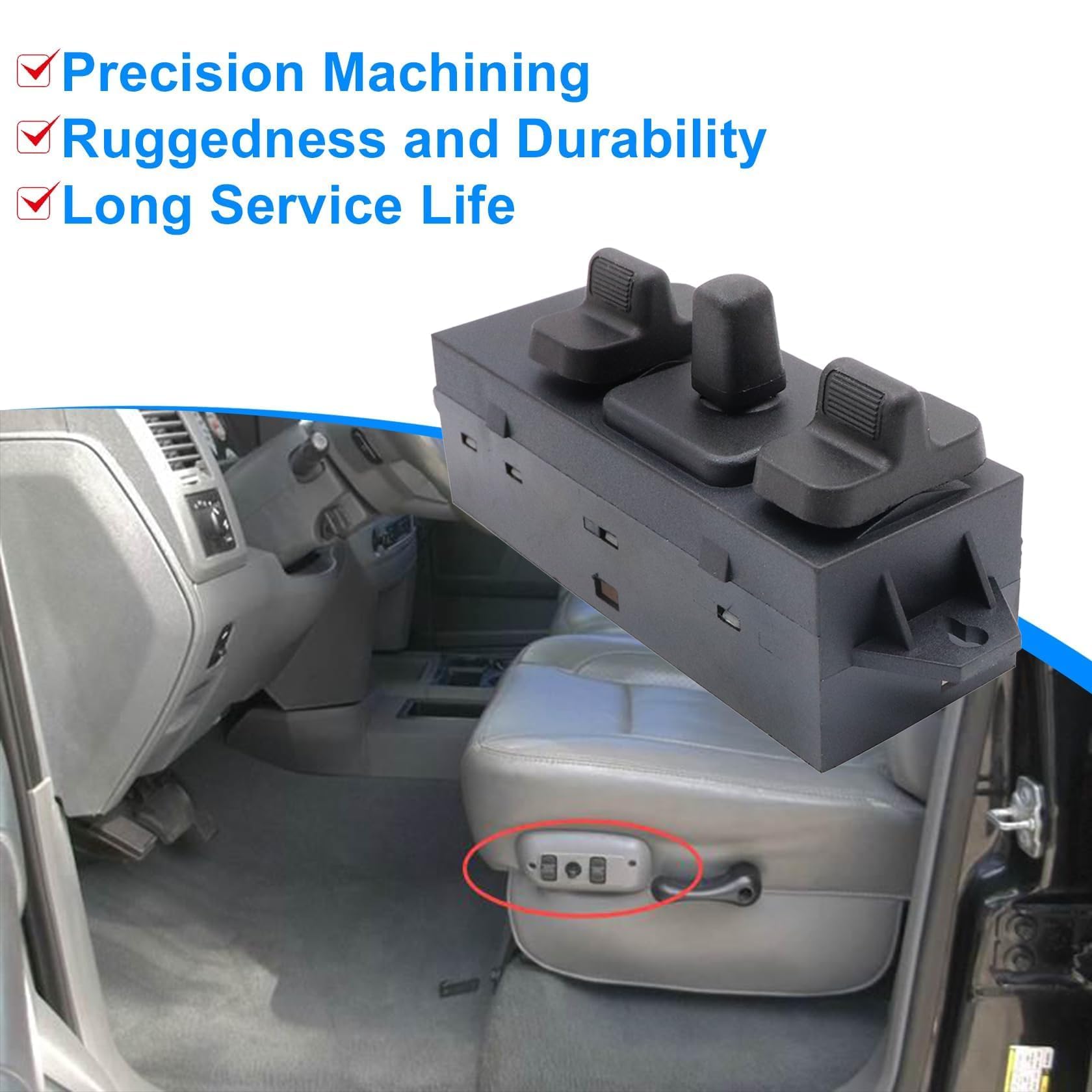 FZJDSD Interruptor de asiento eléctrico del lado del conductor delantero compatible con Chrysler compatible con Dodge Ram compatible con Jeep 1990-2009 Reemplaza 4373666AA