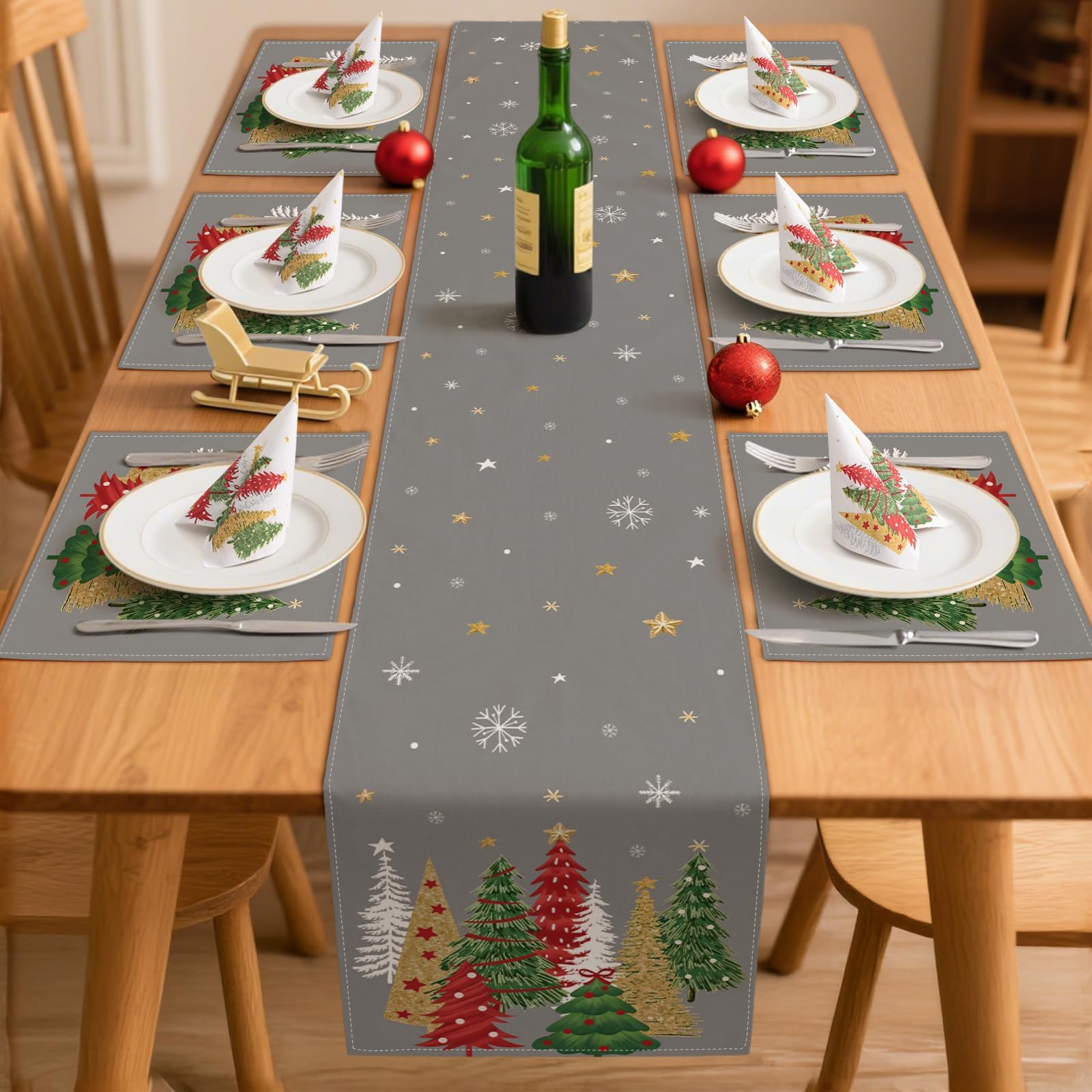 ZWJD Christmas Table Decoration Set, 1 x Table Runner (40 x 140 cm), 4 x Placemats & 1 x Pack of Paper Napkins (20 sheets) - Image 4