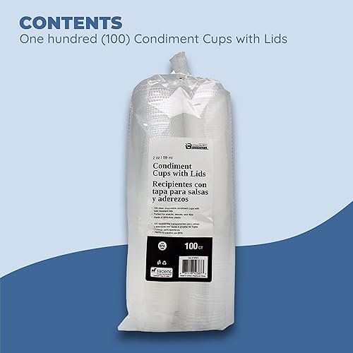 Miniatura 2 de Vasos de condimento con tapas, 100 juegos por paquete recipientes de plástico pequeños para aderezos de ensalada, salsa y gelatina en casa, trabajo