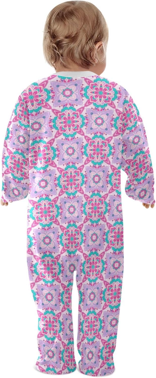 Emelivor White Floral Baby Newborn One-Piece Pajamas Cotton Infant Footed Pjs for Boy Girl Kids