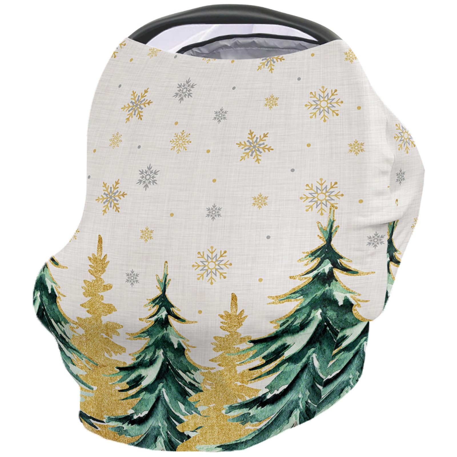 Nursing Cover for Breastfeeding Scarf, Christmas Green Xmas Tree Gold Snowflake Baby Car Covers Super Soft Multi Use for Canopy Shopping Cart Cover Blanket Stroller Cover