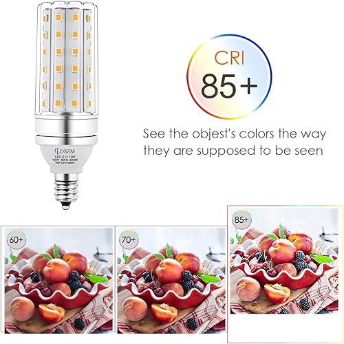 Miniatura 5 de Bombillas LED E12, 12 W LED Bombilla de candelabro equivalente a 100 W, 1200 lm, Base decorativa de candelabro E12 no regulable LED, Candelabro de