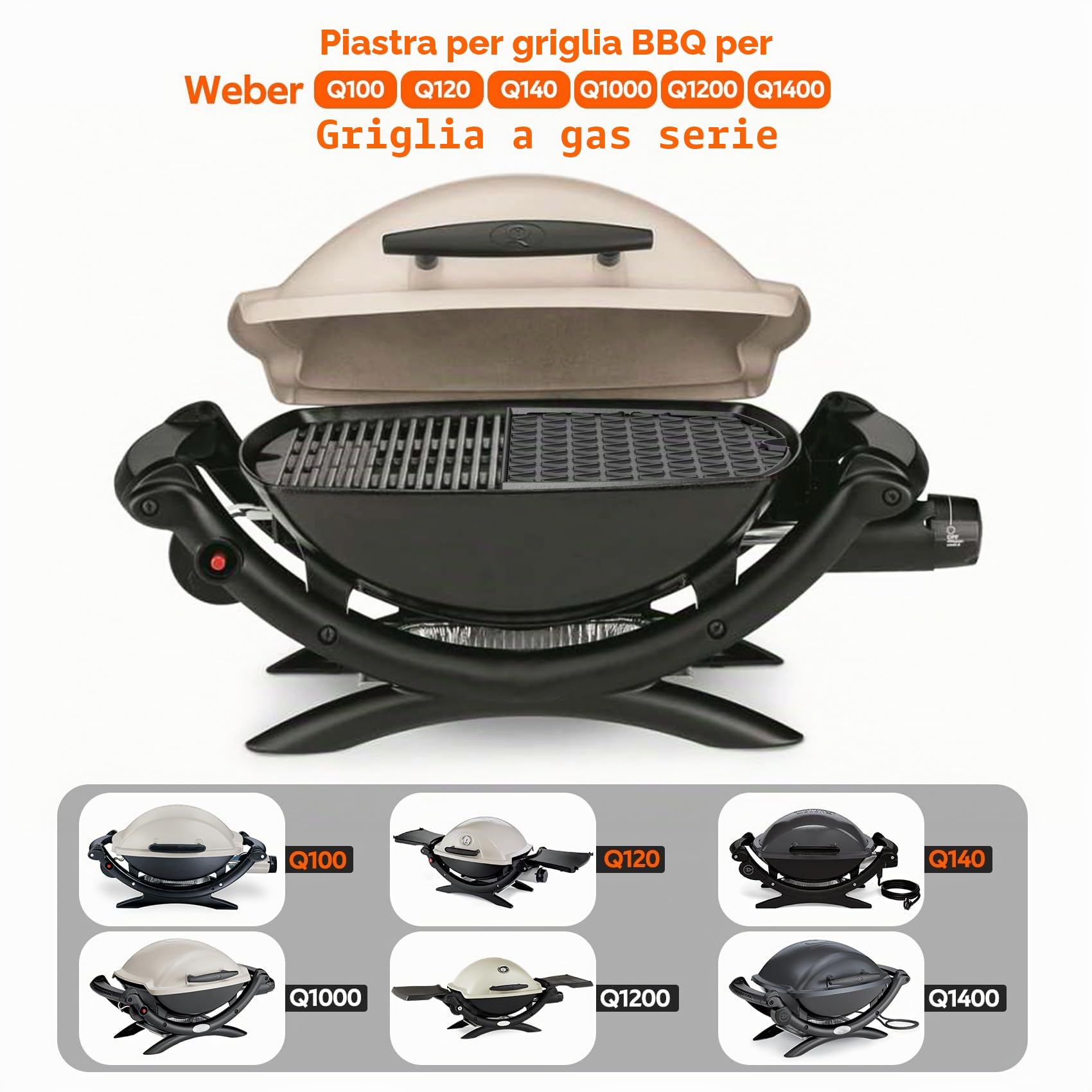 Onlyfire Piastra in Ghisa Weber Serie Q100/Q1000 - Griglia a Gas Q100/Q1200/Q1400/Q120/Q140 Ricambio 6558, 1 Pezzo
