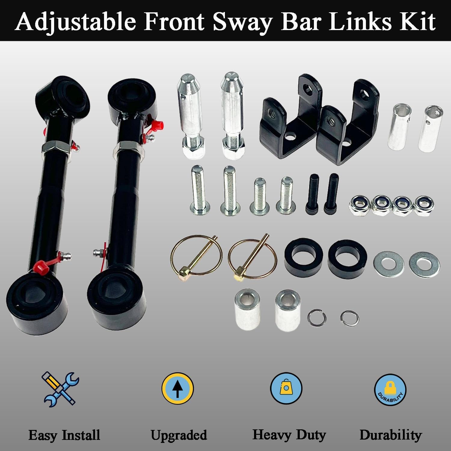 Adjustable Front Swaybar Quicker Disconnect System with 2.5" - 6" Lift for Jeep Wrangler TJ 1998-2006 | XJ Comanche MJ 1984-2001, Replace 2030 Quicker Disconnect Sway Bar links Off-Road Suspension