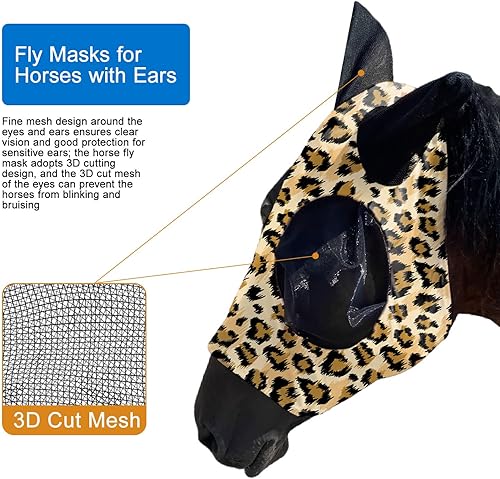 Miniatura 3 de Máscara de mosca de caballo UV mejorada con orejas  Protector solar equino Lycra Quiet Ride Elasticity Fly Mask con protección para los oídos