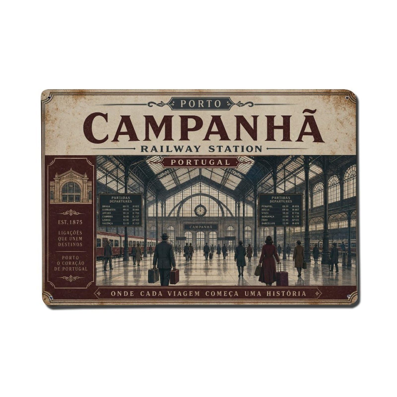 Yrnq 08X12inch Vintage Style Vintage Campanha Railway Station Grand Hall Portugal Metal Tin Sign