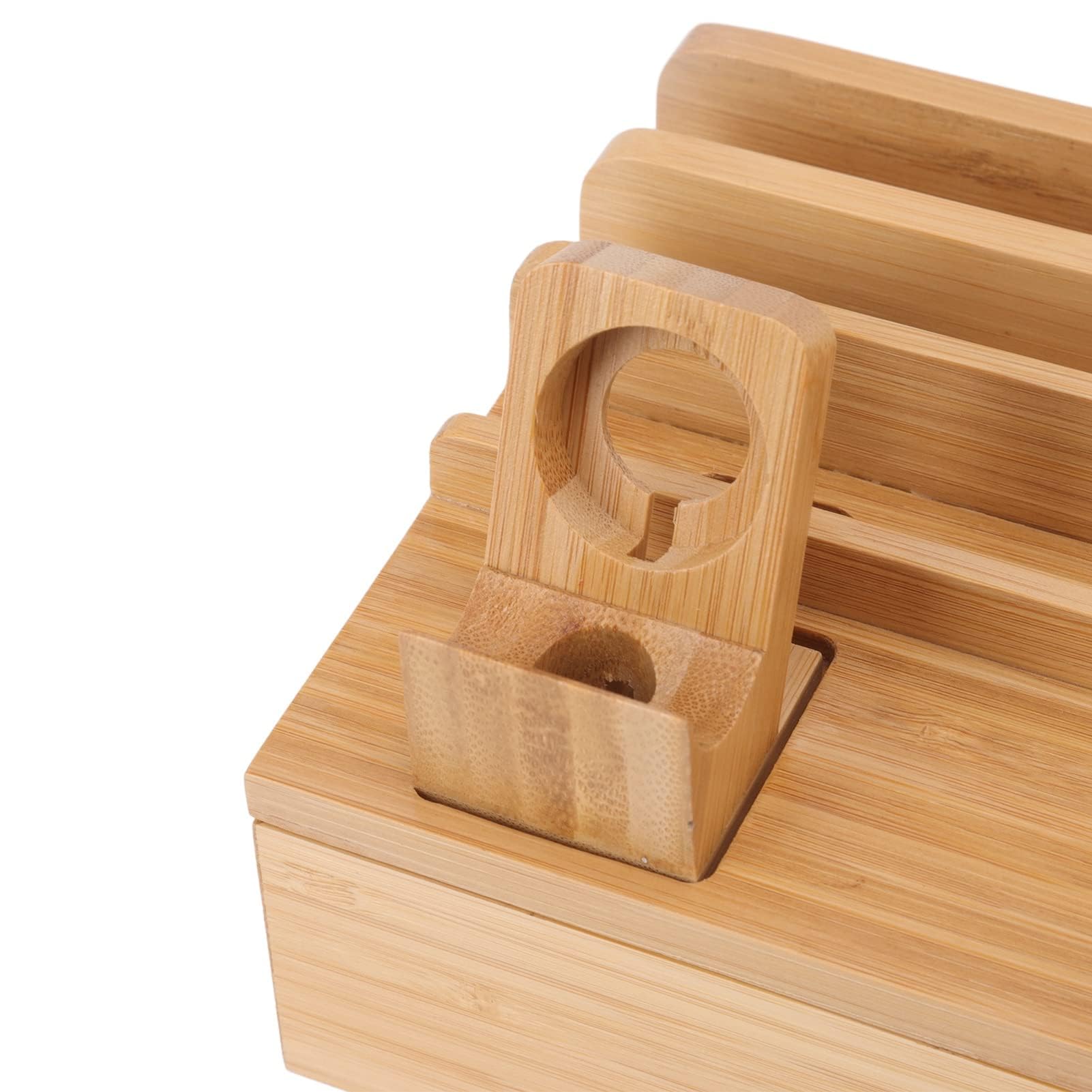 Station de Charge multifonctionnelle avec 5 Ports de Chargeur USB, boîte de Rangement de Chargeur en Bois avec Support de Montre pour téléphones Mobiles, tablettes, Montres, (Couleur Originale)