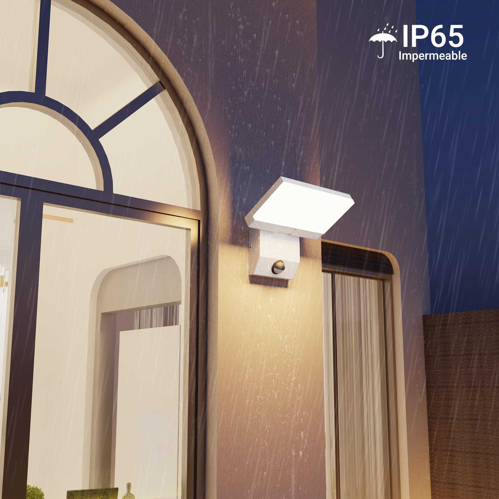 K-Bright 24W aplique LED con sensor 3000K Blanco cálido, iluminación exterior regulable IP65, apto para Haustür, Außenwände, Garage, Garten aplique con detector de movimiento, Blanco
