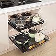 Pull Out Drawers for Kitchen Cabinets, 21" Deep, (12.6"-21.3") Expandable Cabinet Drawers Slide Out with Adhesive, Adjustable Deep Roll Out Cabinet Organizer for Pantry Pots Pans (Black-1 Pack)