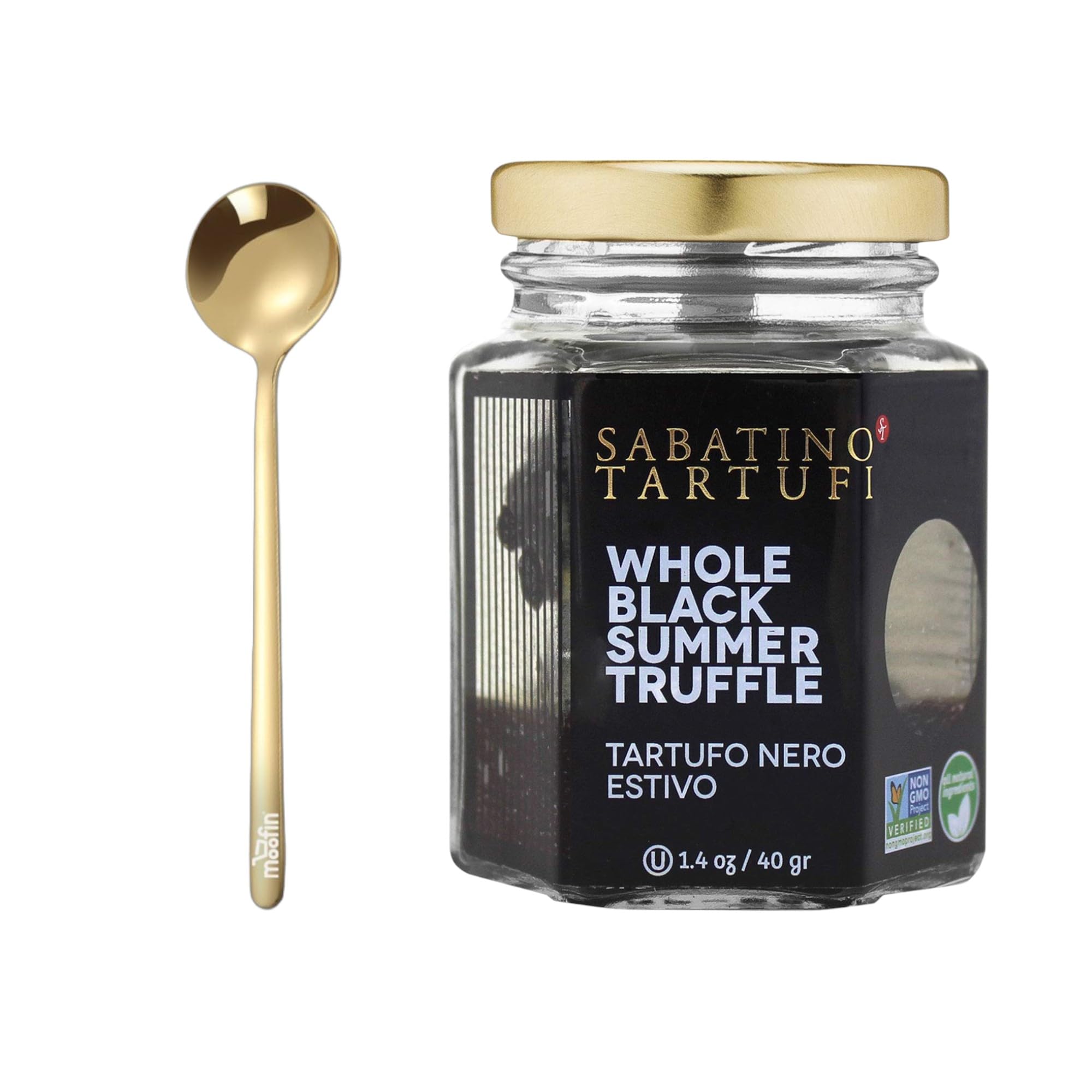 moofinTruffle Whole Black Summer Truffle 144 oz Bundle with Moofin Golden SS Spoon Superior Italian Truffle, Earthy Aromatic, Ideal for Gourmet Cooking, Enhances Pasta (Pack of 1)