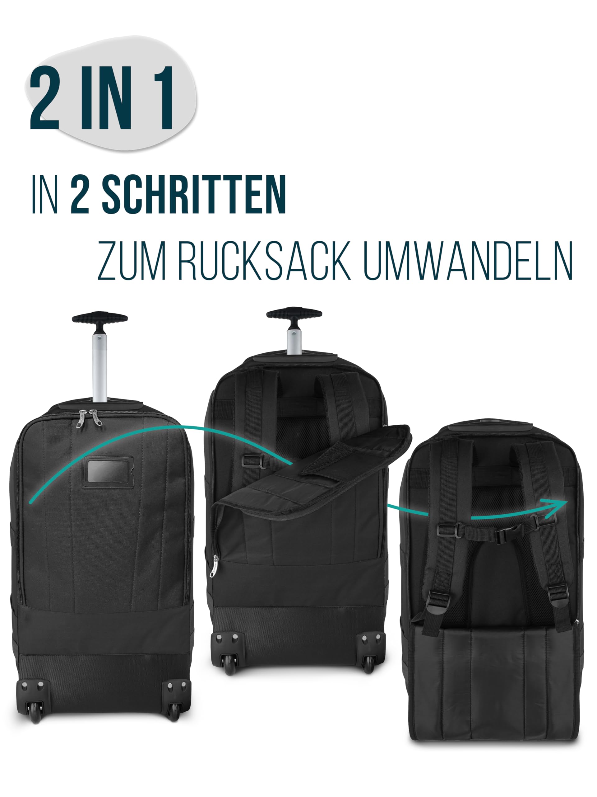 normani Reisetasche Trolley mit Rucksackfunktion 90 Liter - Backpacker mit Frontloader praktischer Reisetrolley und Rucksack in Einem mit 7 Fächern Schwarz 90 Liter