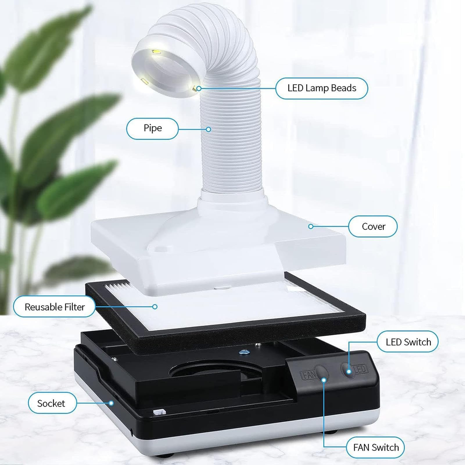 SenhE Aspiratore per Lucidatura Dentale, con Tubo Telescopico a Doppia Funzione LED per Laboratorio Odontoiatrico, per Laboratorio Odontotecnico e Vita Quotidiana