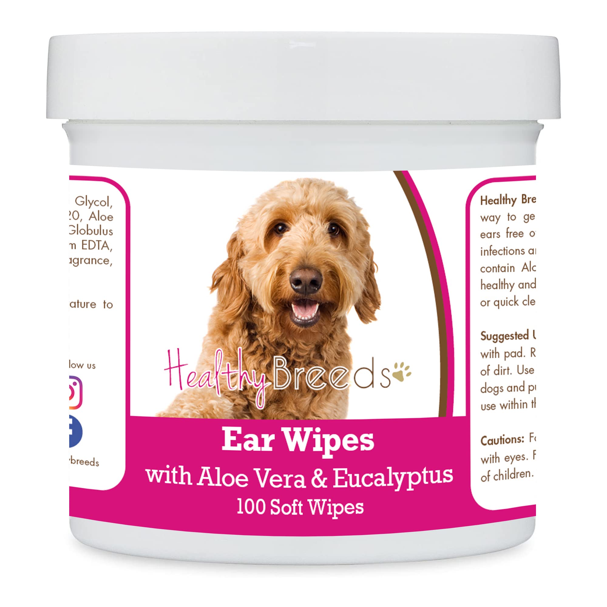 Healthy Breeds Goldendoodle, Brown, Ear Cleaning Wipes with Aloe &amp; Eucalyptus for Dogs 100 Count
