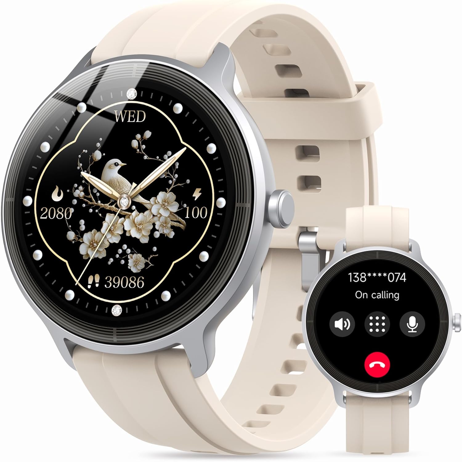 Smart Watch for Android iOS Phones with Bluetooth Call & AI Voice, Fitness Tracker with Heart Rate, SpO2, Sleep & Activity Tracking, IP68 Waterproof Sports Smartwatch for Women Men (White)