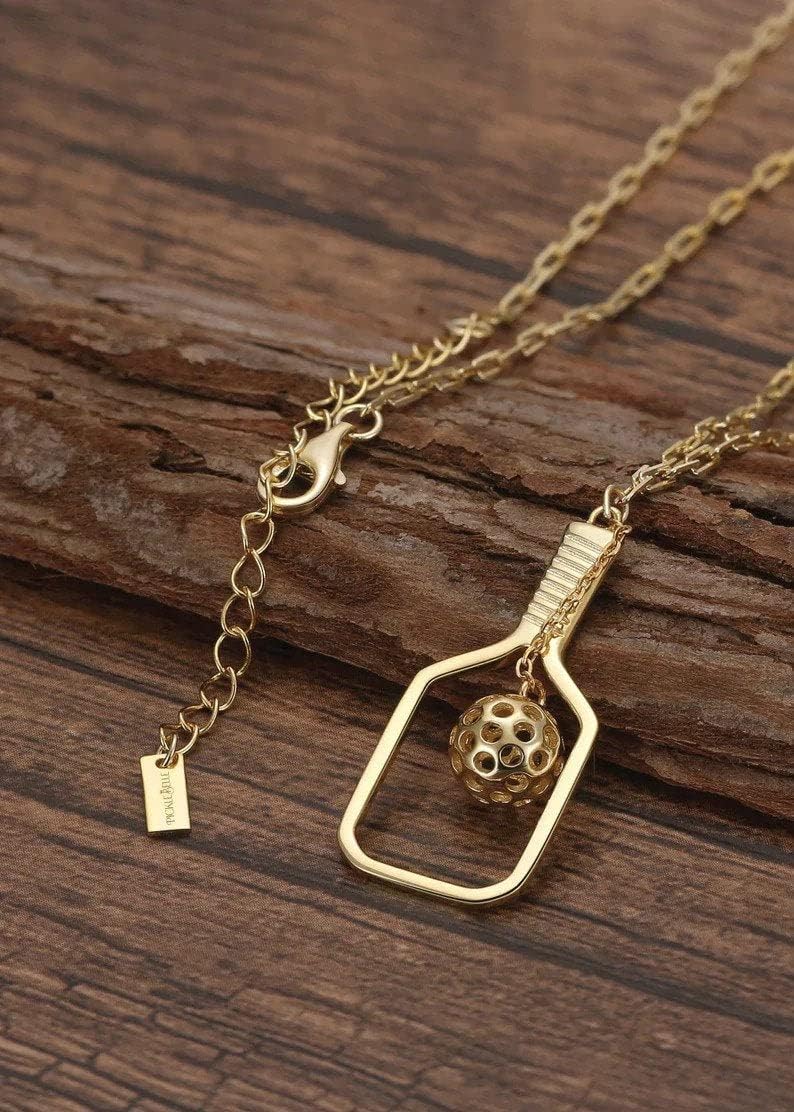 Picklebelle Volley Pickleball Paddle and Ball Charm Gold Pendant with Sterling Silver Gold Chain- 18k Gold Necklace for Women | Gift for Her, Present For Birthday, Valentine's day, Wedding Anniversary and Mother's day - Image 5
