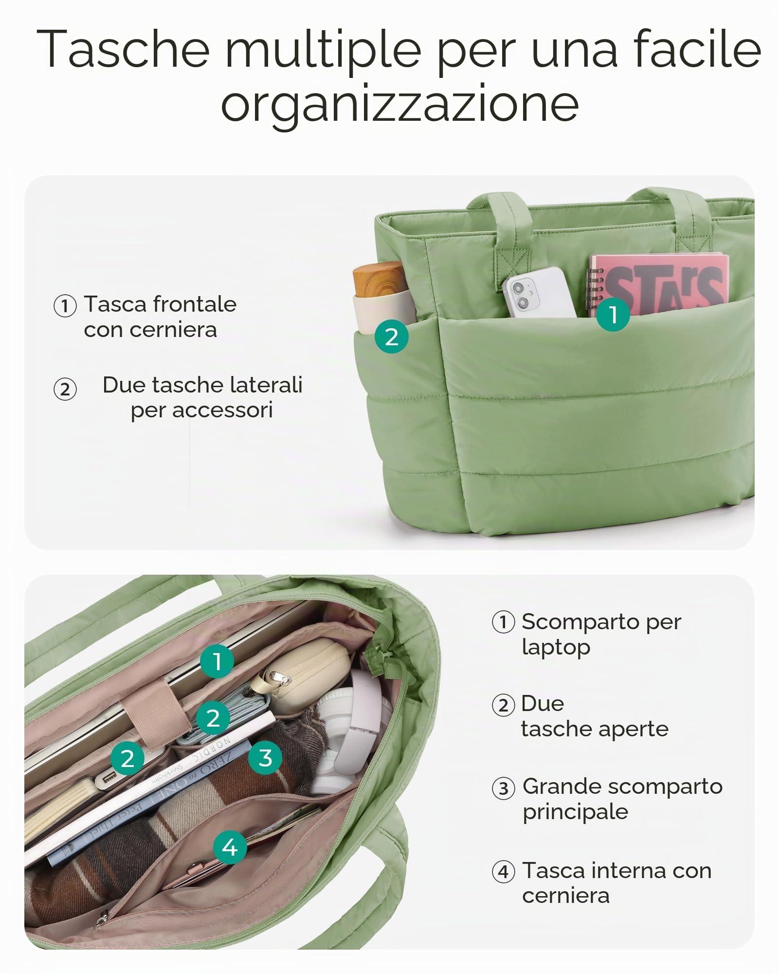 bagsmart Borsa Donna, Borsa Tote a Mano con Cerniera, Borse Della Spesa, Borsa Tracolla Leggera e Morbida Con Più Scomparti, Adatta per Università, Lavoro, Viaggio, Fitness