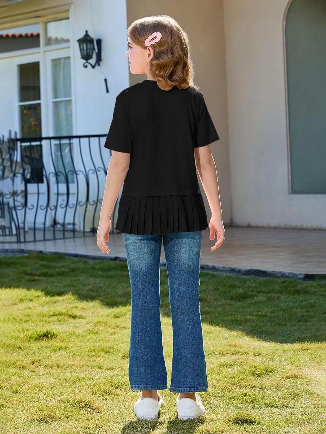 Haloumoning Girls Short Sleeve Shirts Kids Cute Pleated Hem T-Shirts Summer Fashion Tops Tees 5-14 Years - Image 6