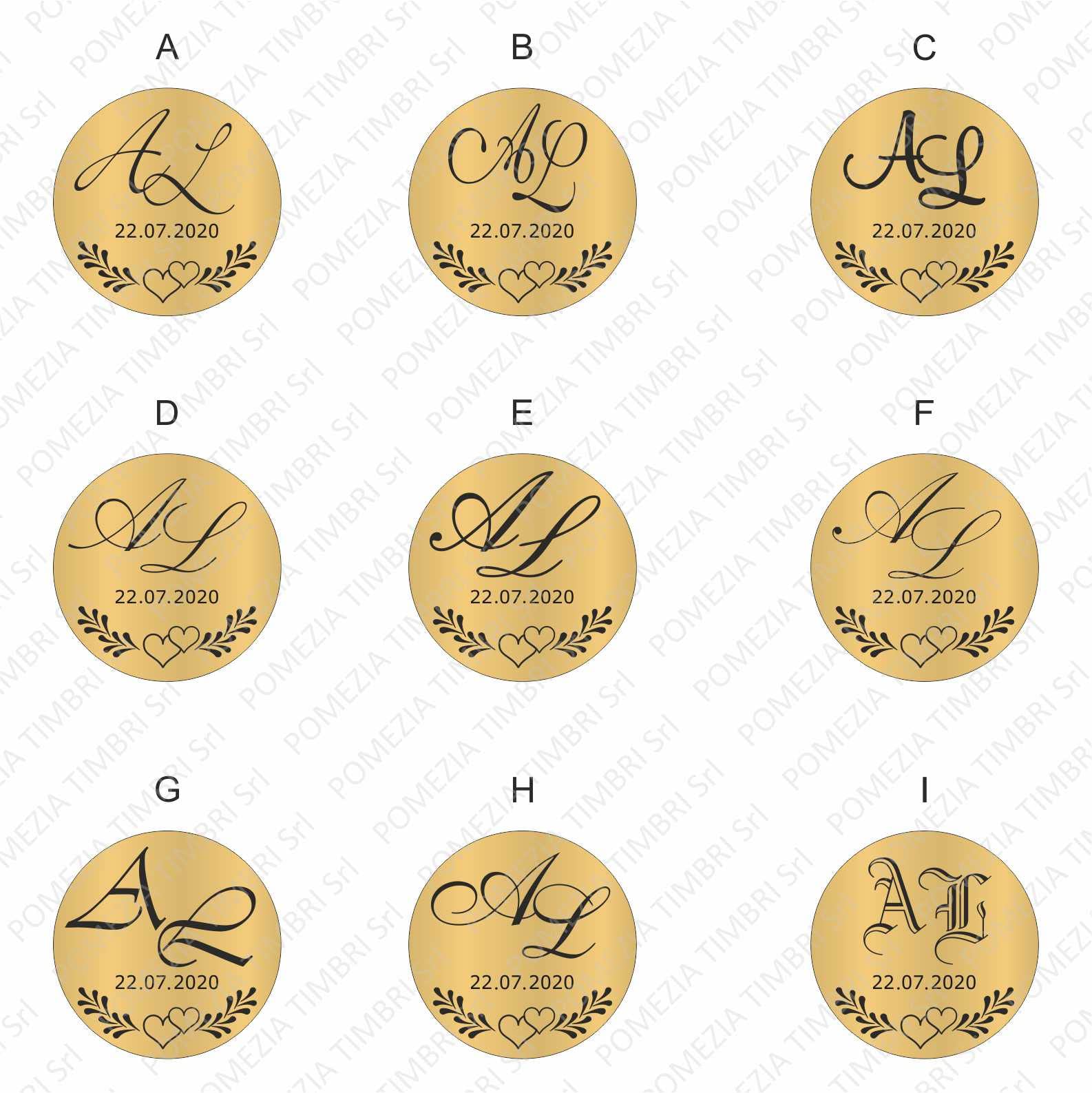 Timbro Sigillo Ceralacca Matrimonio Personalizzato – Iniziali Sposi, Logo o Data – Ottone e Legno incisione Made in Italy (Diametro 25mm)