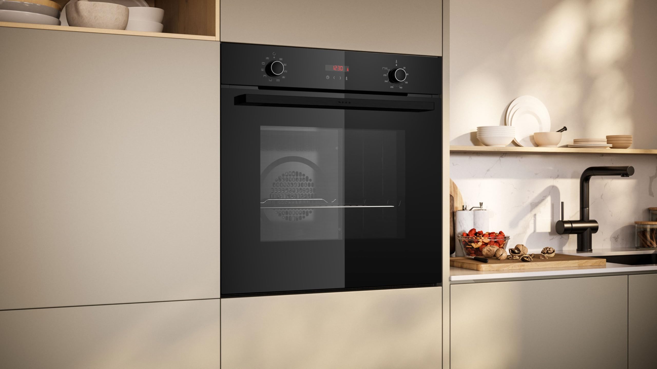 NEFF B2CCG6AK3, N30, Backofen 60 x 60 cm, LED-Display, 3D Heißluft, CircoTherm, 7 Beheizungsarten, Pyrolyse-Selbstreinigung, Manuelles EasyClean, Kindersicherung, Schwarz
