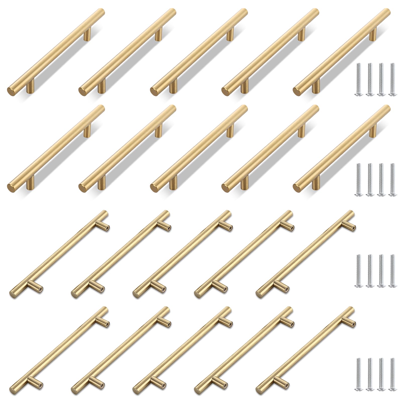 Aramanara 20 Pcs Gold Kitchen Cupboard Handles, 200 mm Cabinet Handles, Stainless Steel Wardrobe Handles, Gold T Bar Drawer Pulls for Kitchen Bathroom Dresser Furniture