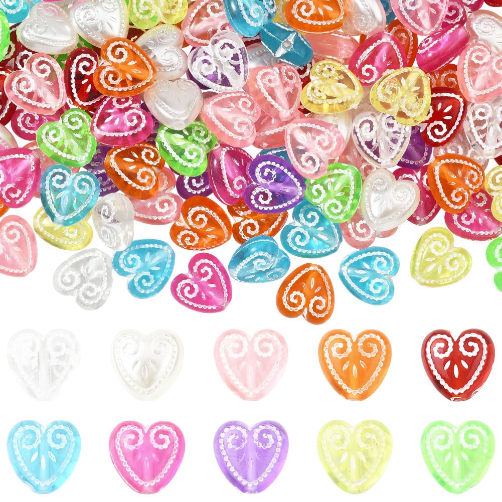 Perles tchèques en cœur SUNNYCLUE, 200 pièces résine 10 couleurs pour bijoux