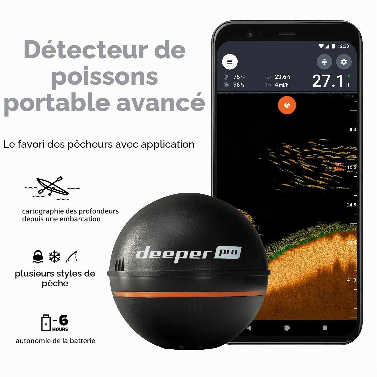 Deeper PRO Sondeur Portable – Sondeur pour Kayak ou Float Tube sans fil Wi-Fi