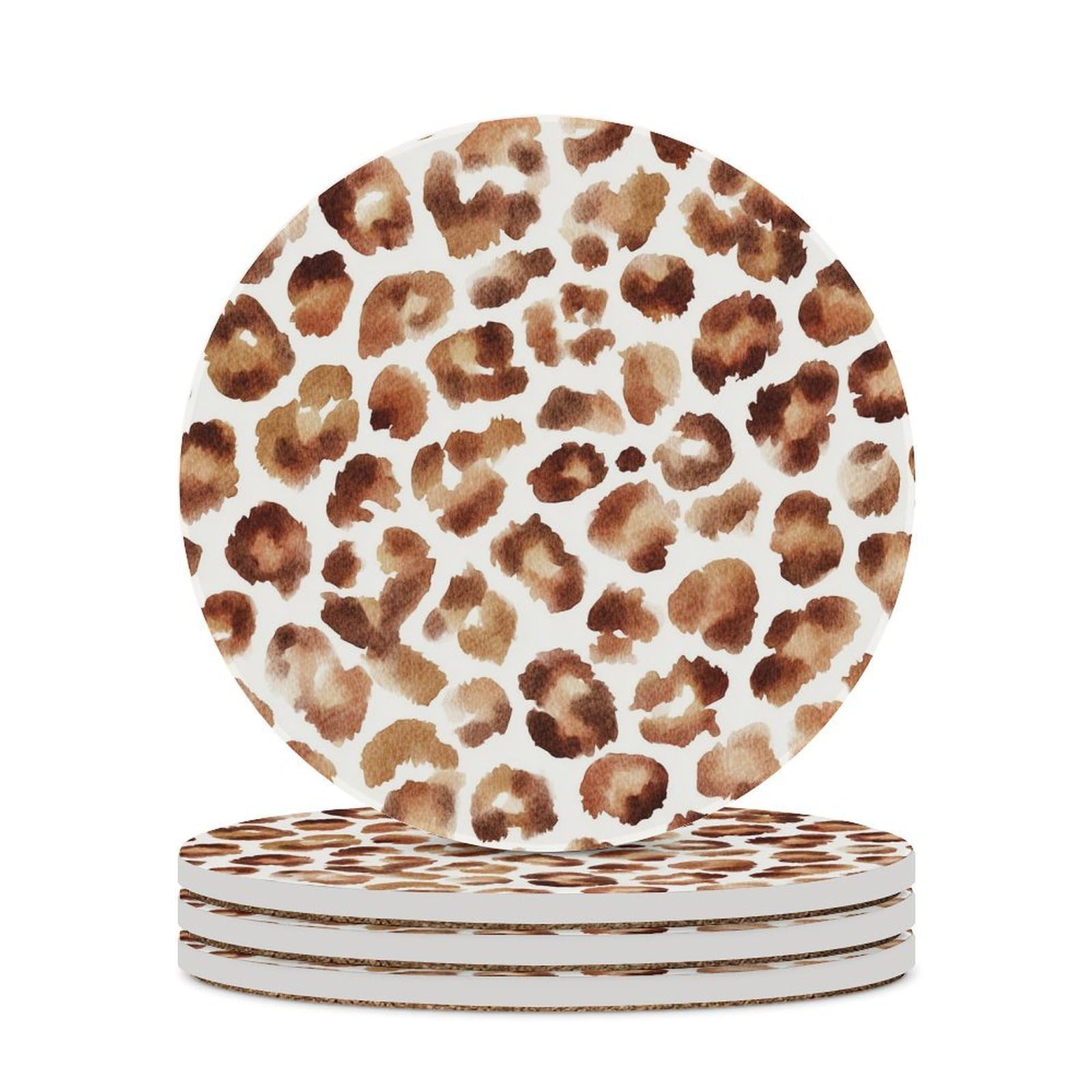 Watercolor Leopard Print Brown Spots Coasters Set of 4 Absorbent Coasters