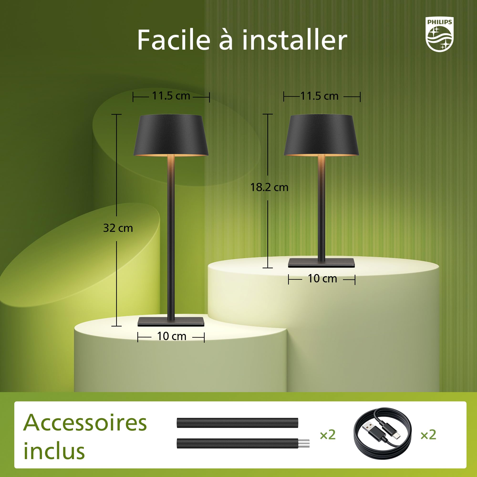 Philips Lampada da Tavolo Solare da Esterno, Luce LED Portatile, Senza Fili a Batteria Altezza Regolabile 2 Posizioni, Comando Touch e Gradazione Continua