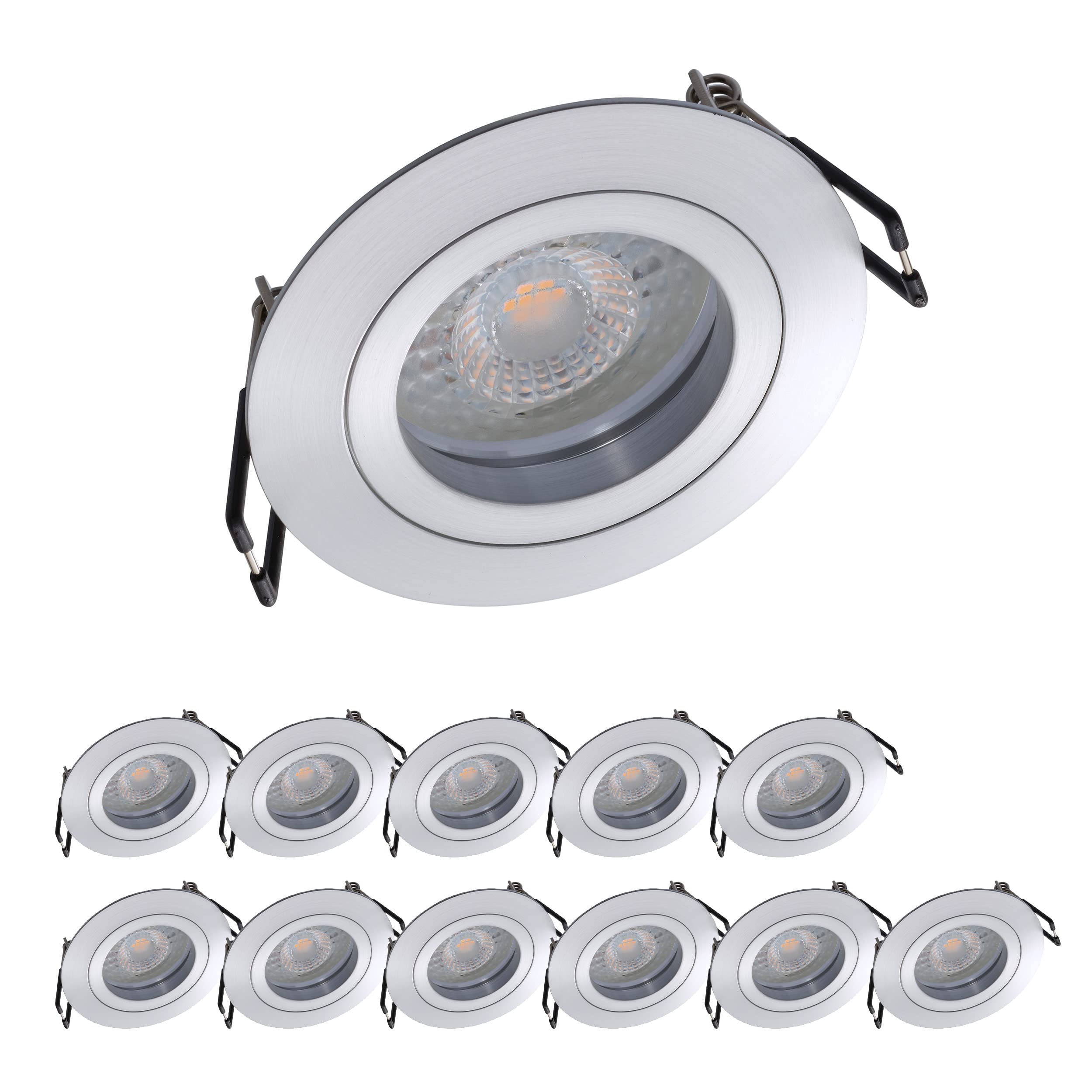 Oktaplex 12er Set Einbaustrahler mit LED Modul Aluminium Lyon 4,8W | 3000K Warmweiß, 230V, 380lm, 110°, Einbaudurchmesser 68 mm Deckenspots LED Spots Rund