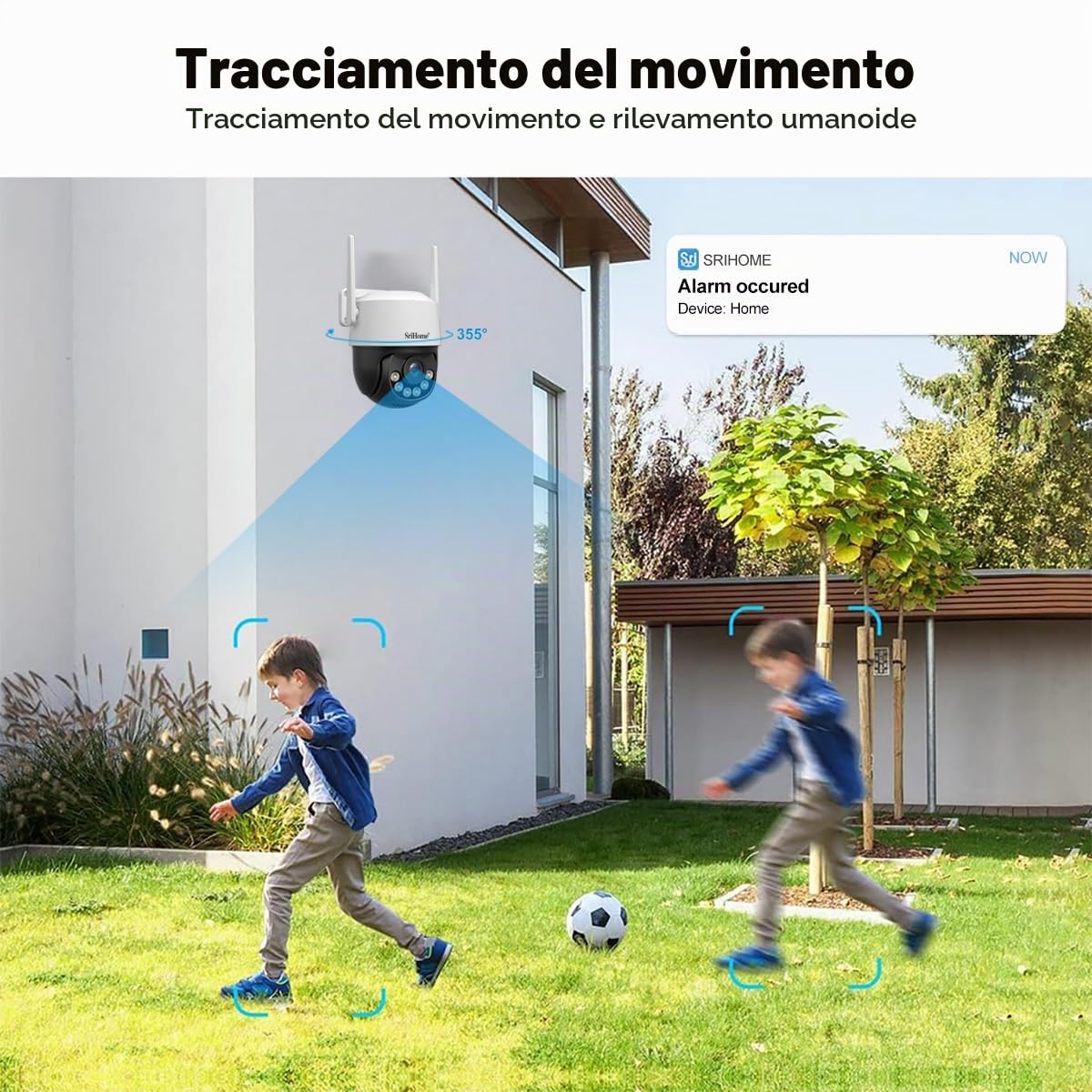 SRIHOME 8MP 2.4/5GHz PTZ telecamera di sorveglianza WiFi esterna 3X elettronico Zoom Monitoraggio Automatico Rilevamento Umano Audio Visione Notturna bidirezionale