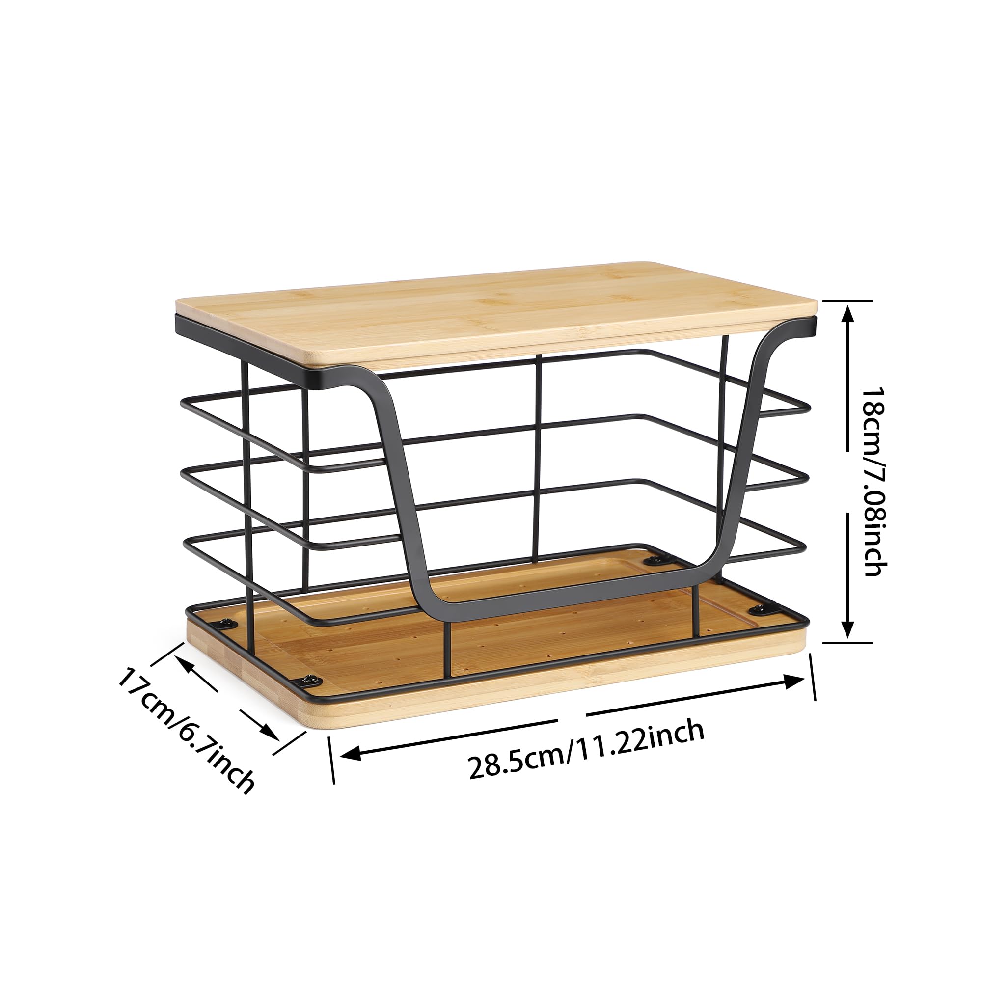 ALOCEO Dispensador de bolsas de basura extra grande con parte superior de bambú, soporte de pared de acero inoxidable, organizadores apilables de lavandería de cocina
