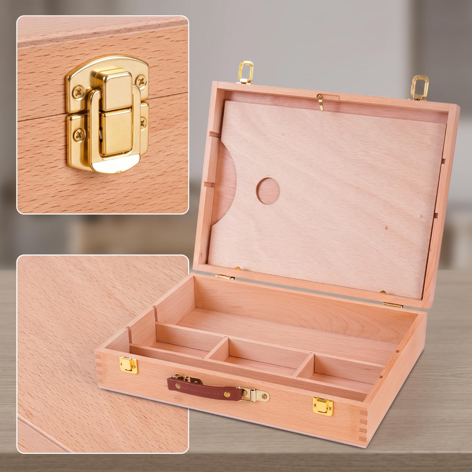 Scatola in Legno con Divisori Durevole | Da Tavolo, Portatile, Scatola con Divisori, per Casa, Studenti D'arte, Stile B