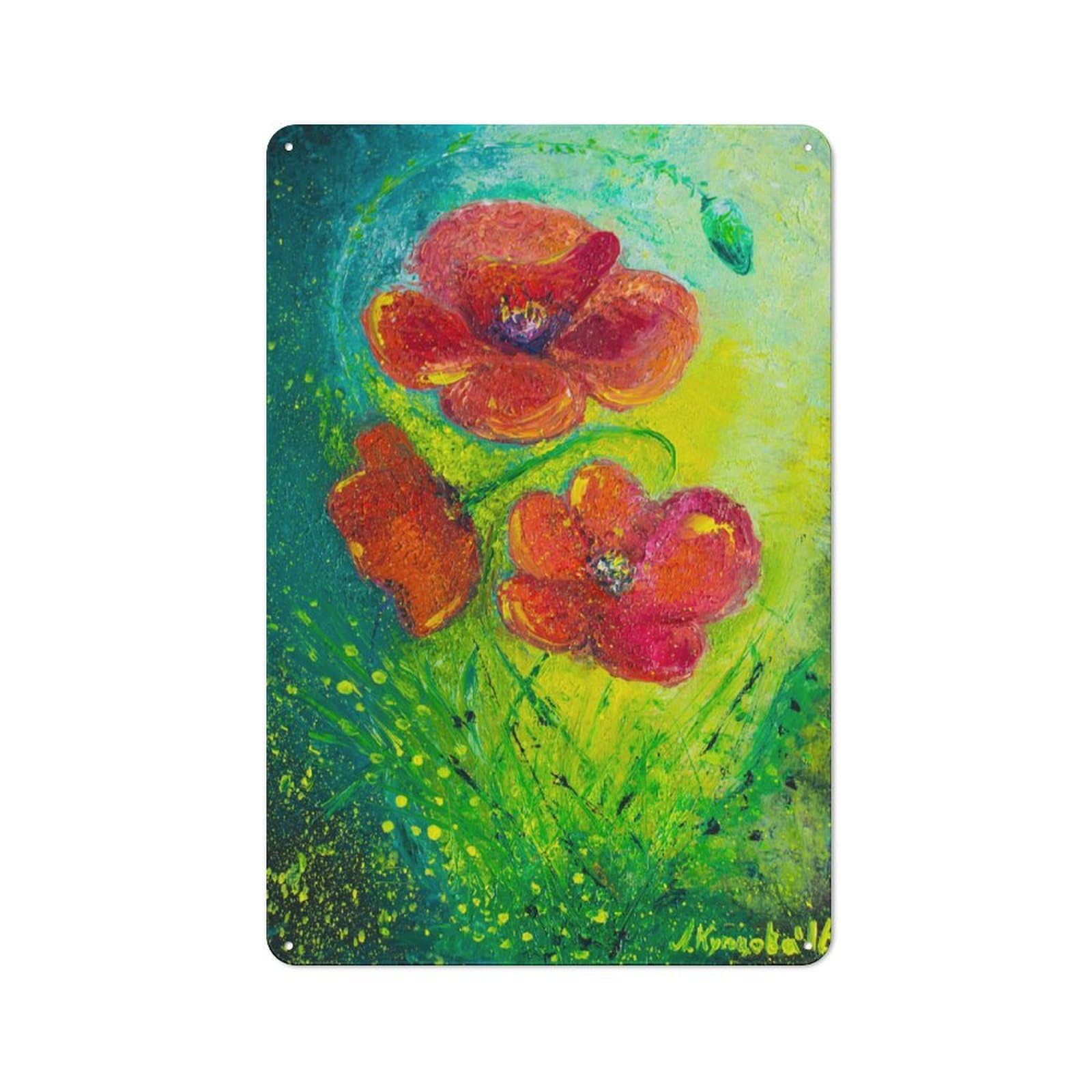 Junmoney Style Metal Wall Sign 30X20cm Featuring Poppies For Café Or Restaurant, A New Home Present For Hospitality Interior Collectors