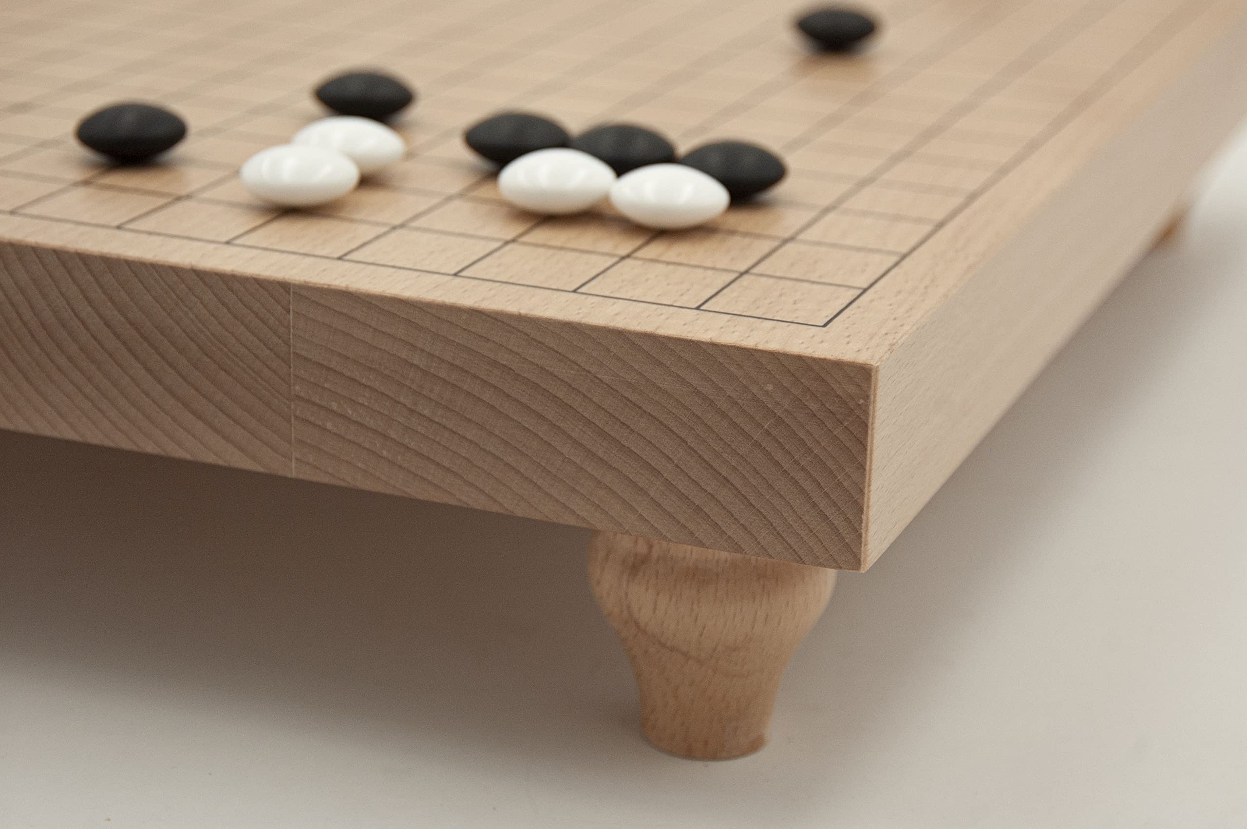 Go-Set Buchenfurnier-Tischbrett (19x19, 36mm mit Füßen) mit Yunzi-Steinen und Holzdosen