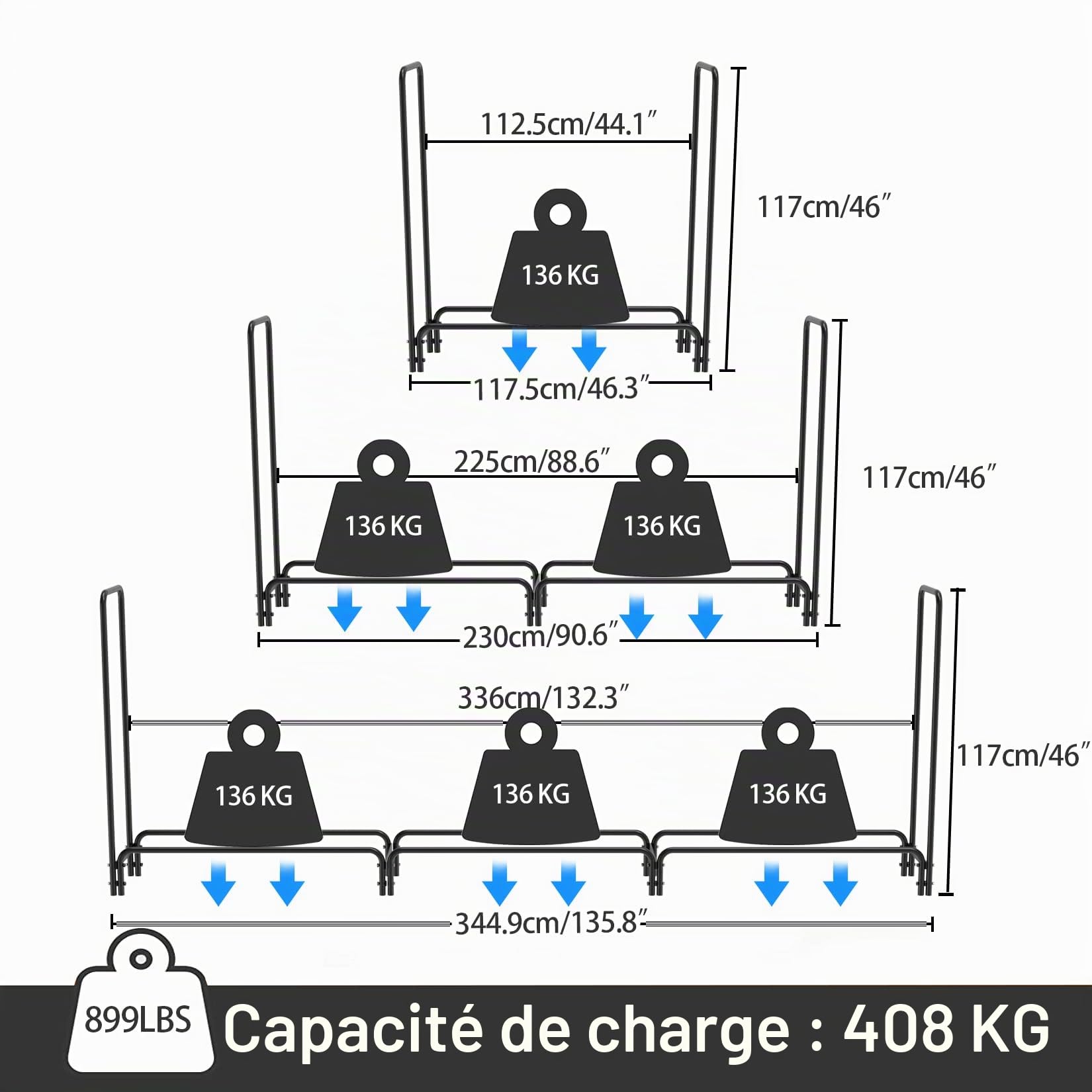 unho Range Bûche Extérieur Bois Jardin: 345x117x35cm Rangement Bûche Charge 408kg Serre Bûche XXL Porte Bûche Intérieur Étagère en Métal pour Bois de Cheminé