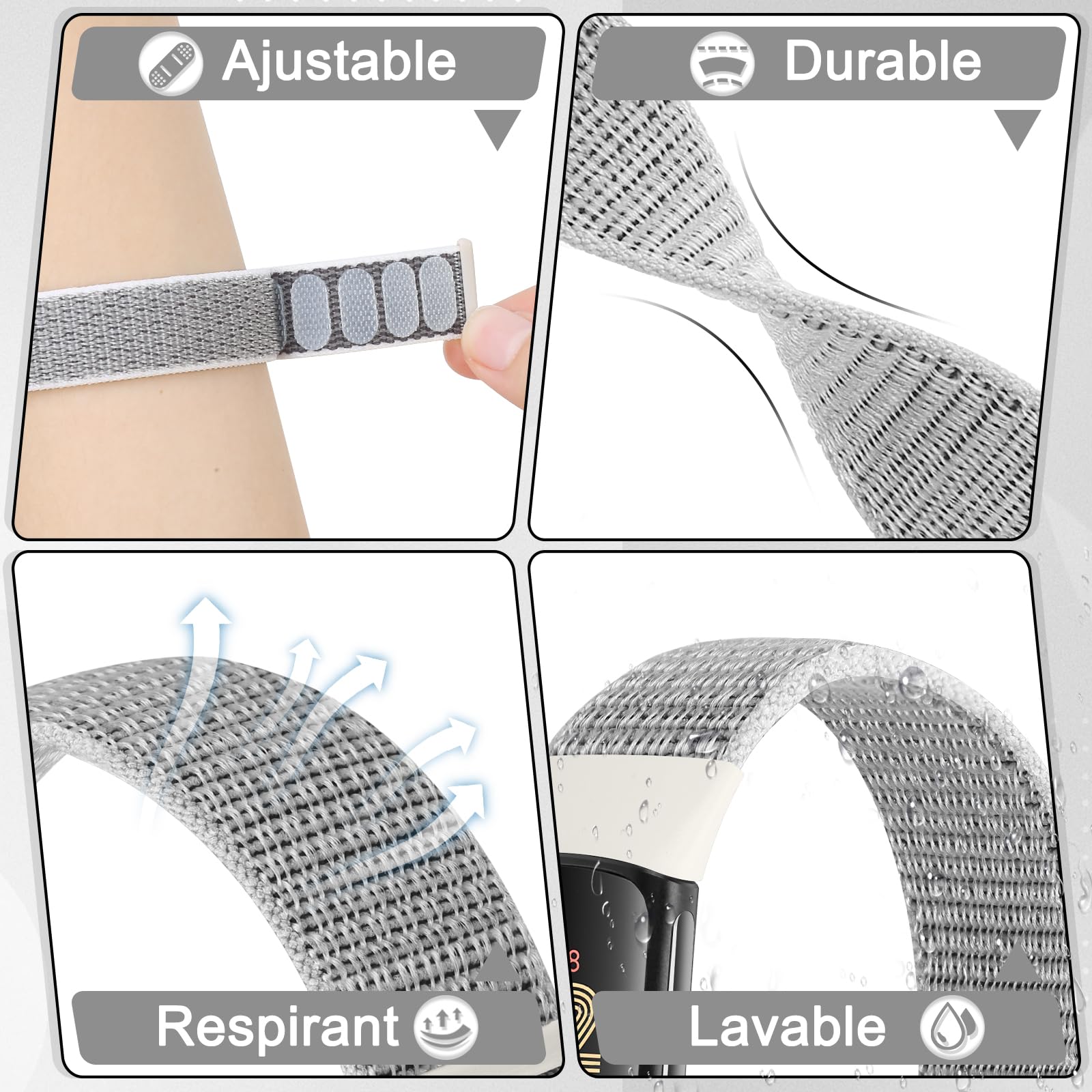 SOiiKE Bracelet Nylon Pour Fitbit Charge 6/5 – Respirant, Ajustable 140-210 Mm, Lavable